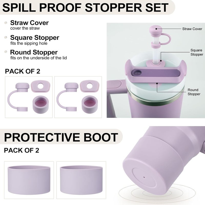 HYZ 8 Piece Accessories for Stanley Cup, Silicone Spill Proof Stopper Set and Protective Boot Including Straw Cover Cap for Stanley H2.0 20oz 30oz 40oz Tumbler, Orchid - Image 2